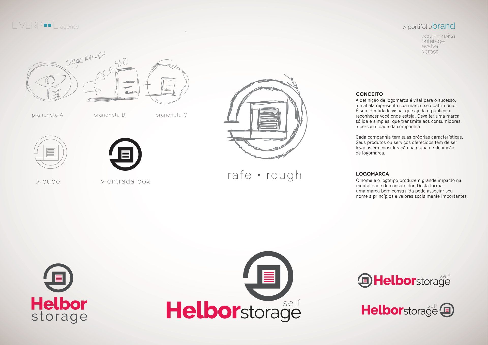 Um conjunto de logotipos para uma empresa chamada helbor storage