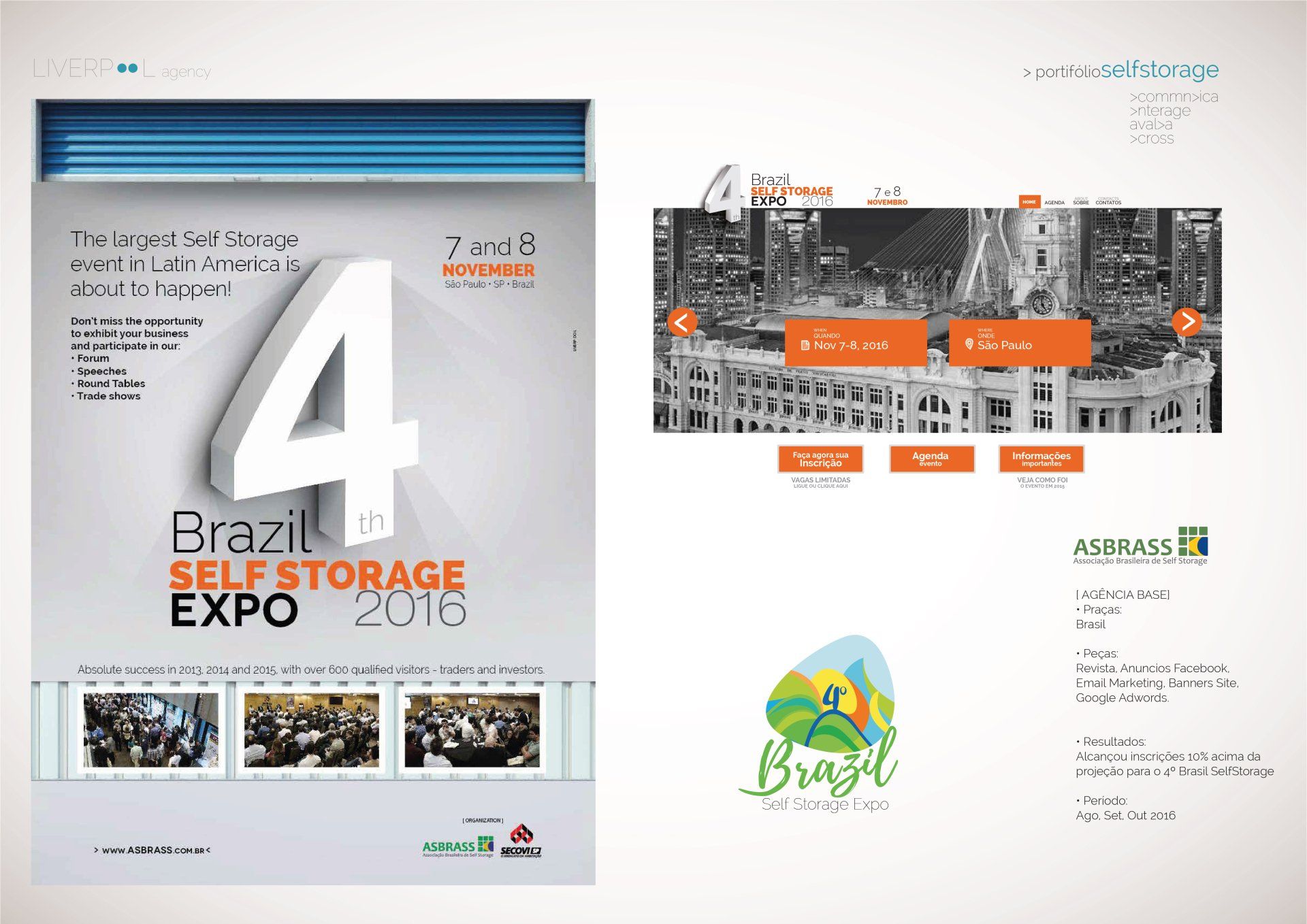 Folheto promocional da Brazil Self Storage Expo 2016, apresentando um grande número 4, detalhes do evento e logotipos das empresas.