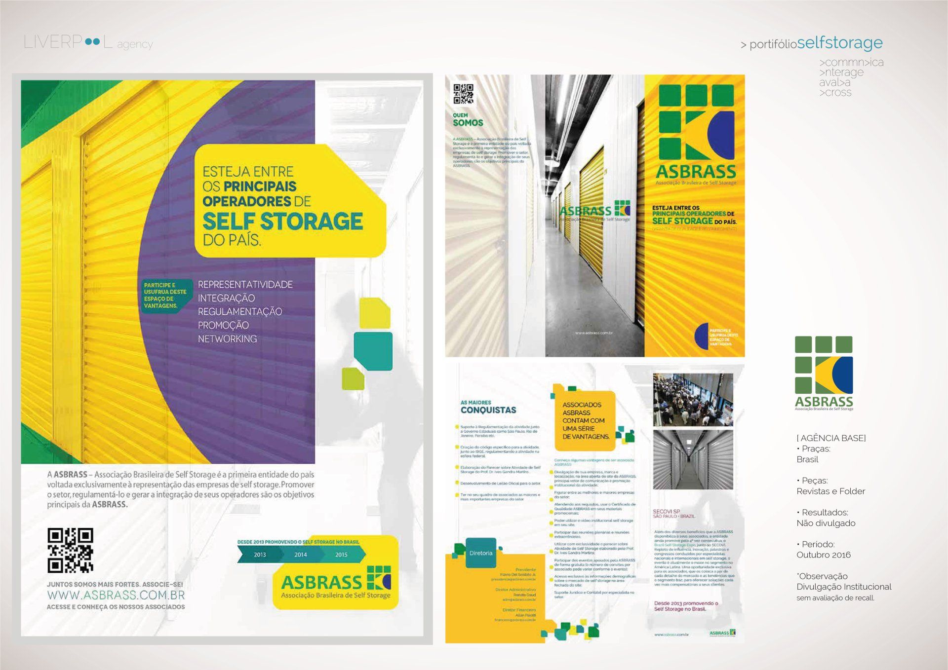 Infográfico para a ASBRASS, destacando o mercado de self-storage no Brasil com identidade visual nas cores amarelo, verde e azul.