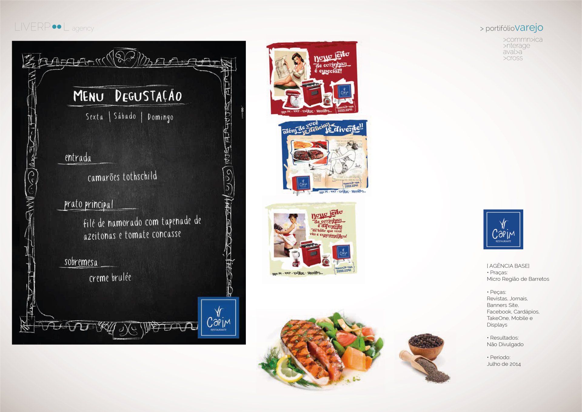 Um menu degustação de restaurante em um fundo de quadro-negro, acompanhado de fotos de comida, ícones de cozinha e detalhes da marca.