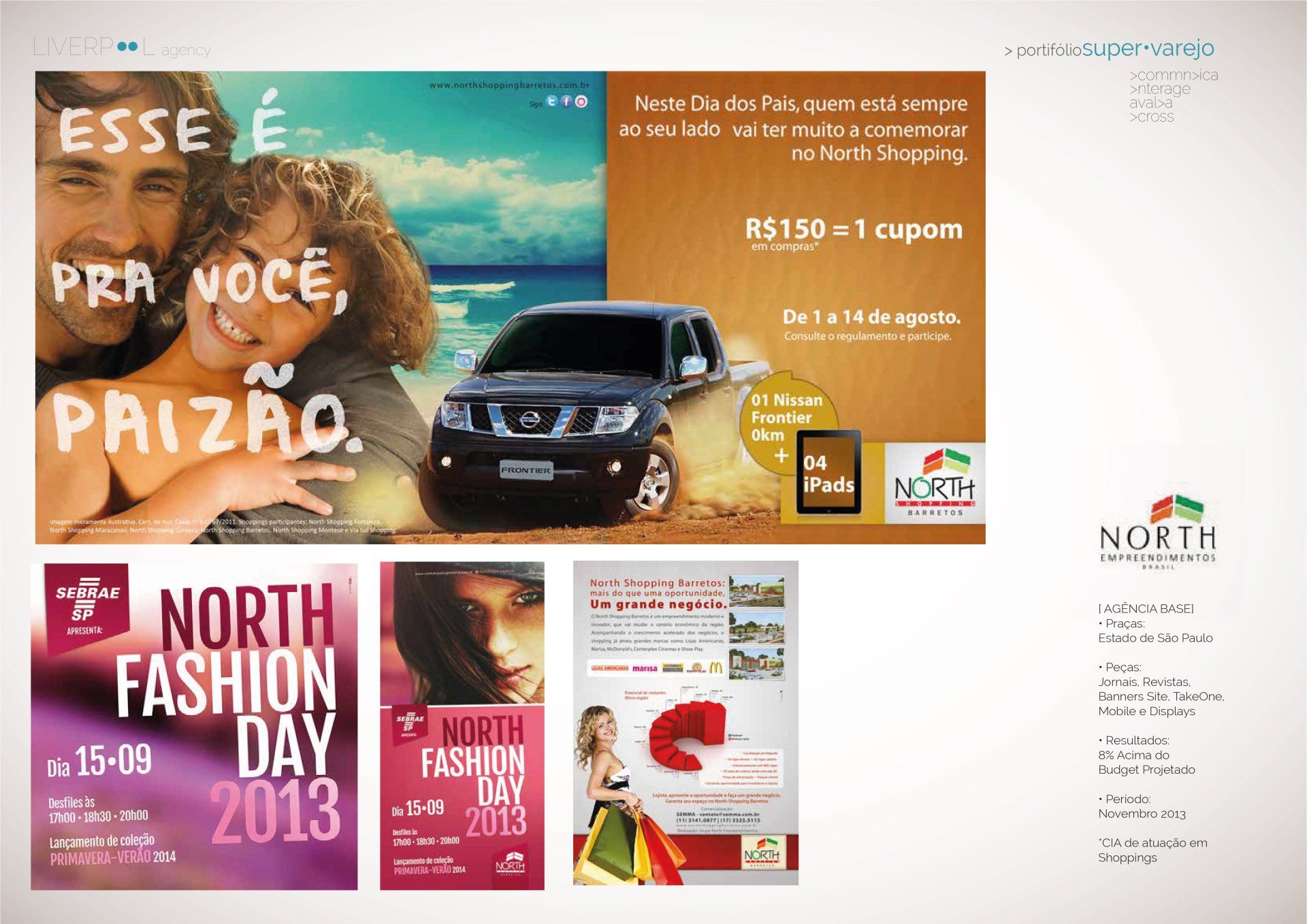 Folheto promocional do North Shopping com um sorteio de um carro para o Dia dos Pais e anúncios do North Fashion Day 2013.