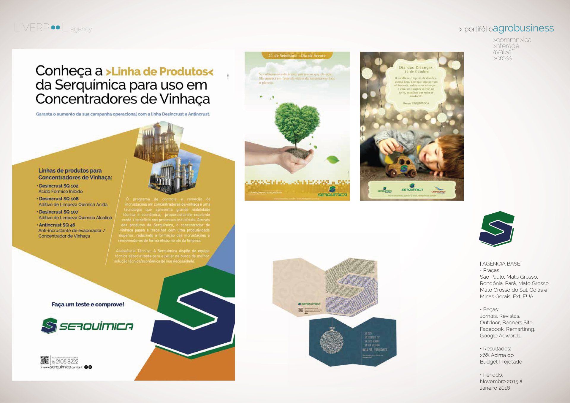 Anúncio da Serquímica mostrando uma linha de produtos para concentradores de vinhaça, com a marca da empresa e informações de contato.