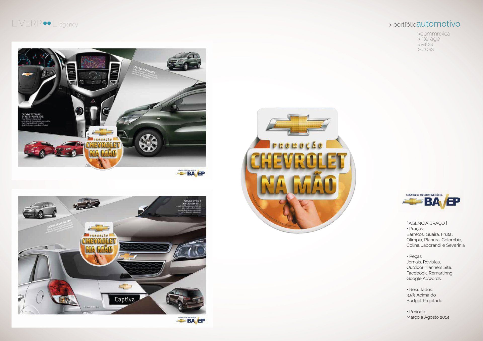 Folheto promocional do Chevrolet BAVEP apresentando interiores e exteriores do veículo, além de um emblema da campanha 