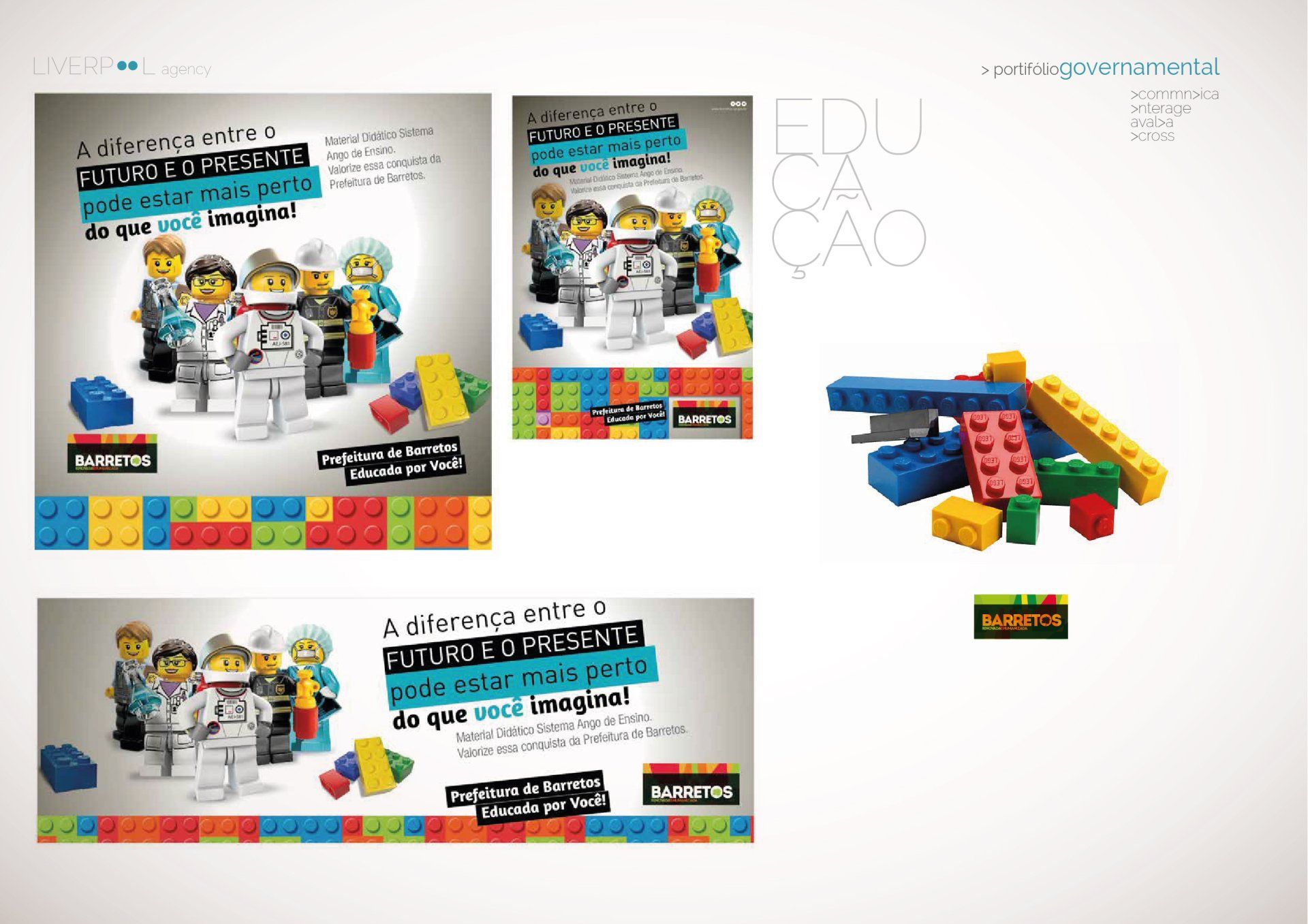 LEGO figures of professionals, building blocks, and the text “A diferença entre o futuro e o presente está mais perto.”
