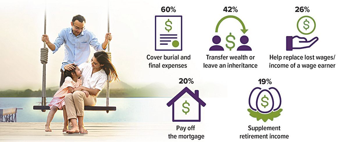 Infographic about financial inclusion with icons and percentages beside a family at a park.