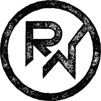 Black circular logo with 