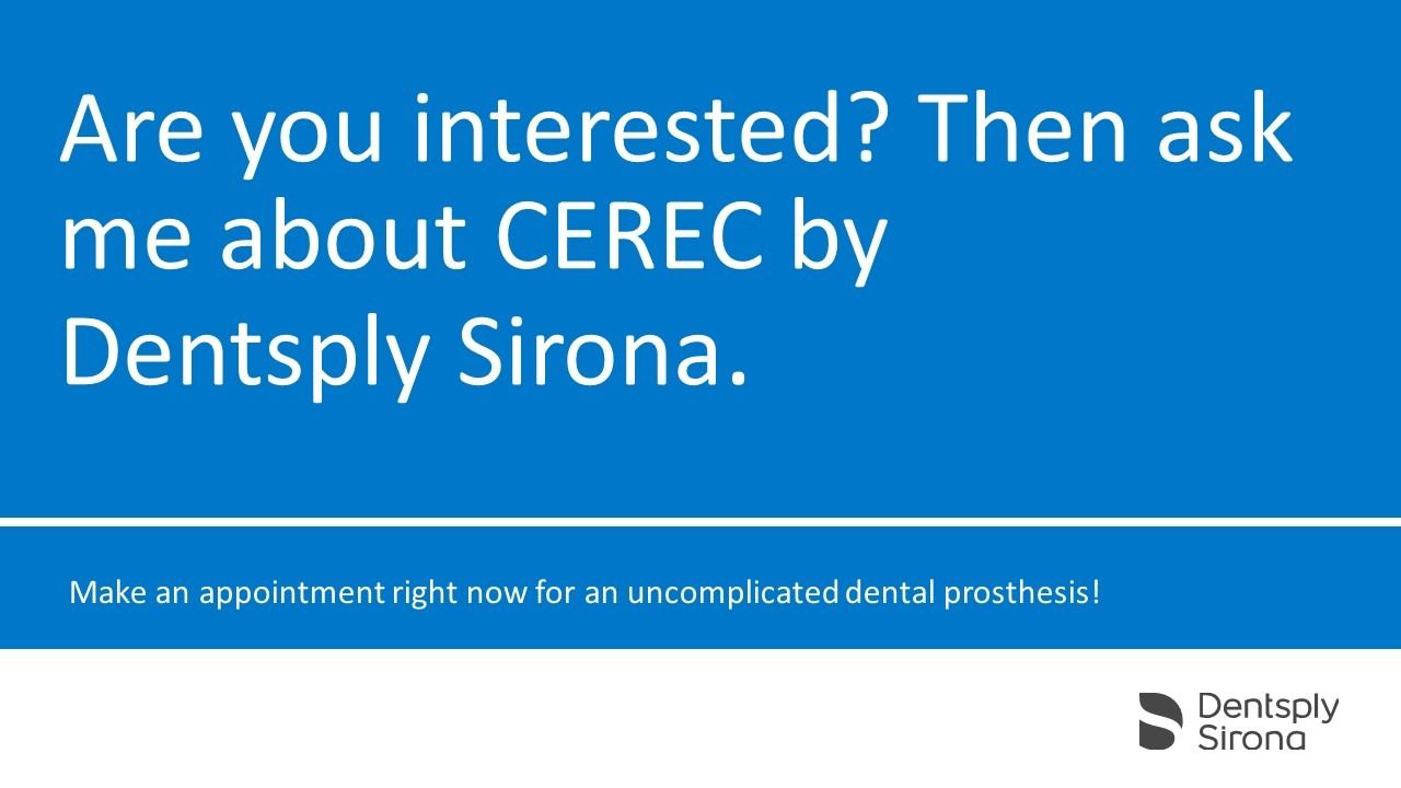 Blue ad for CEREC by Dentsply Sirona. Text says, 