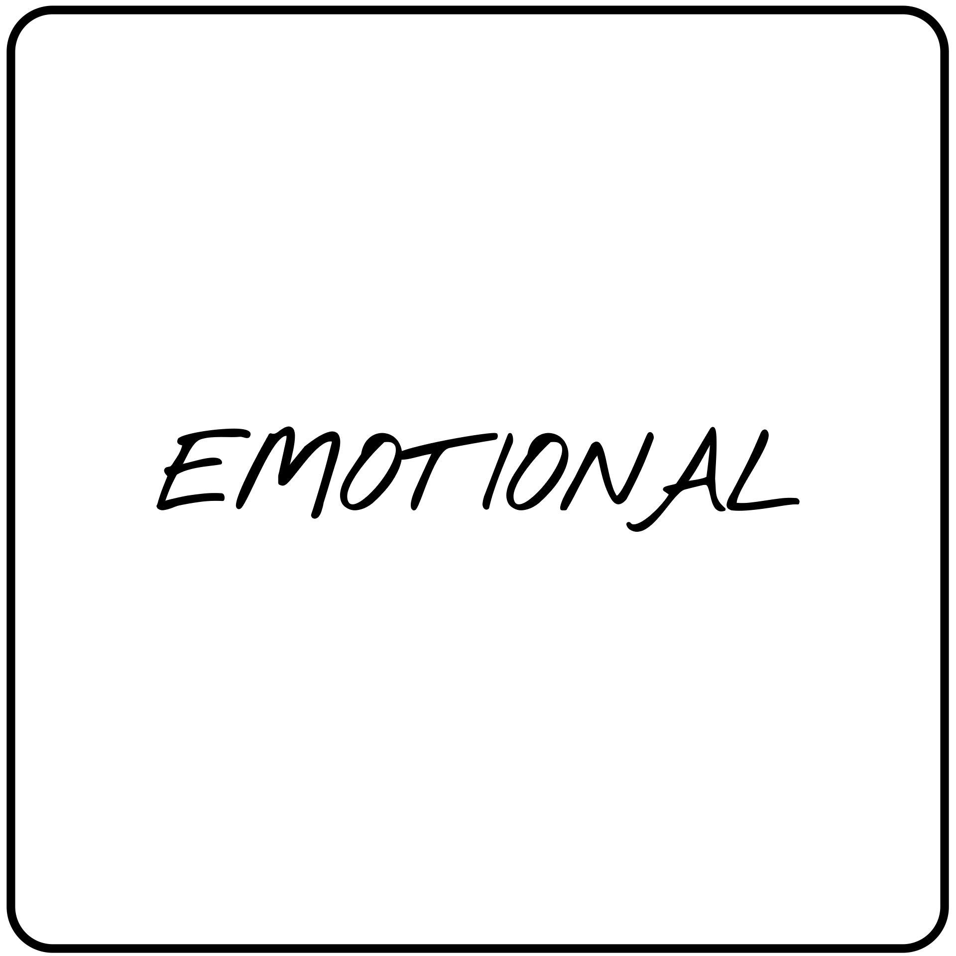 Handwritten word “EMOTIONAL” in black on a white background with a rounded black border