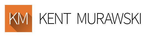 Orange “KM” logo next to the name Kent Murawski in gray text