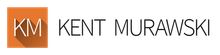 Orange “KM” logo next to the name Kent Murawski in gray text
