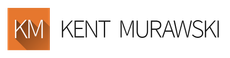 Orange “KM” logo next to the name Kent Murawski in gray text
