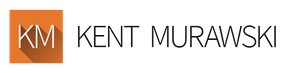 Orange “KM” logo next to the name Kent Murawski in gray text