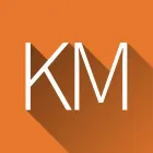 White “KM” letters on an orange background with a long diagonal shadow.