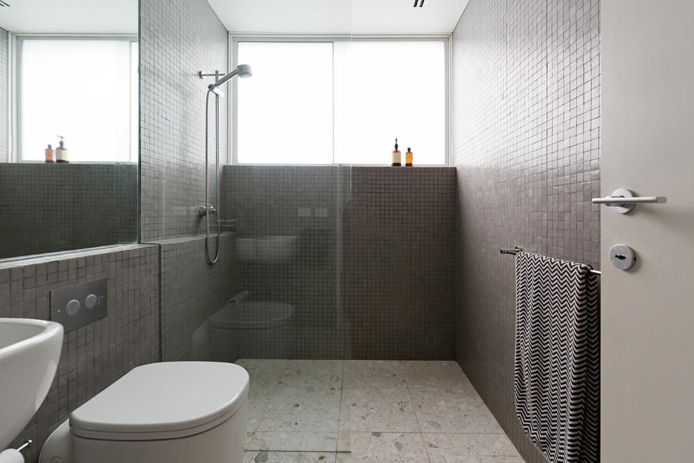 A Bathroom With A Toilet , Sink , And Walk In Shower — MRS–Mirrors, Robes & Shower Screens In Humpty Doo, NT