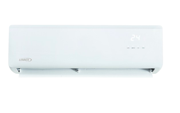 White wall-mounted air conditioner with digital display and vents