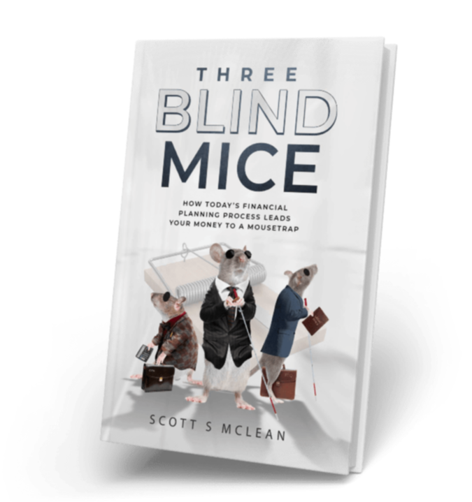 Book cover of “Three Blind Mice” by Scott S. McLean, featuring three mice in business suits