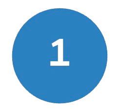 A white number one centered inside a solid blue circle.