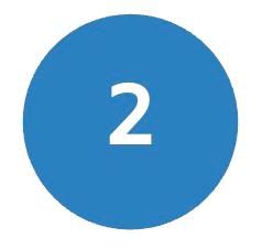 A white number 2 centered inside a solid blue circle.