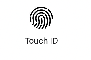 A black and white icon of a fingerprint with the words touch id below it.