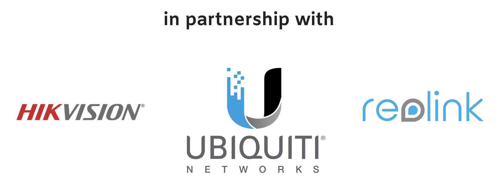 The logos for hikvision , ubiquiti , and reolink are shown on a white background.