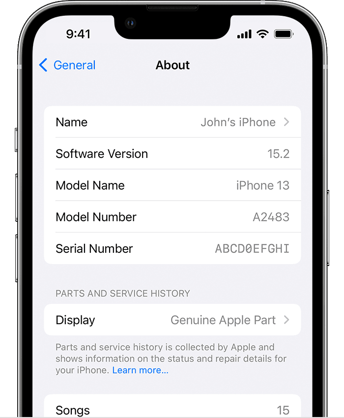 A screenshot of the parts and service history page on an iphone.