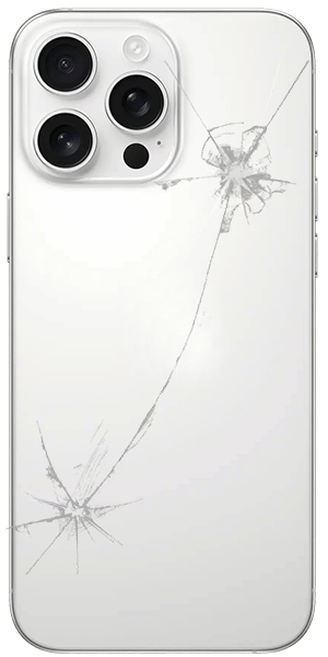 A cell phone with a broken screen and a blue circle on it.