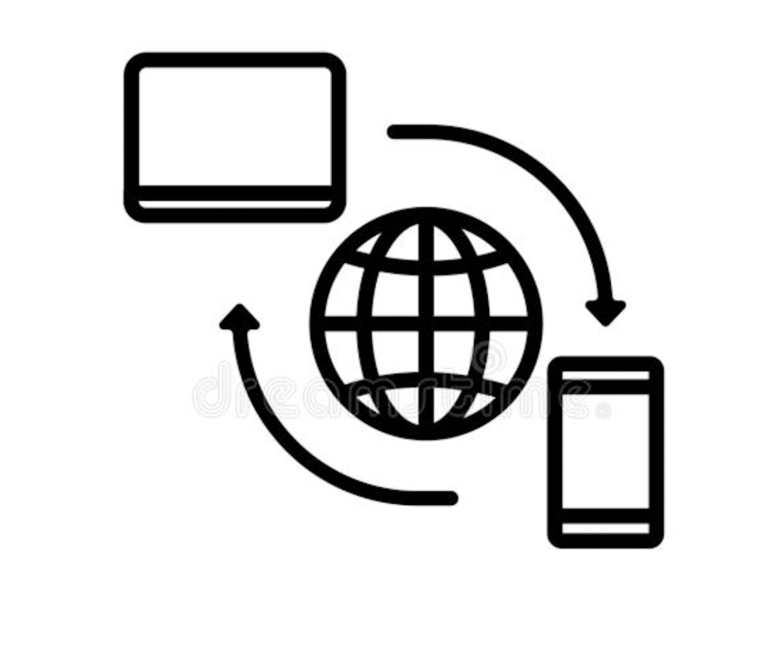 A globe is connected to a laptop , tablet , and cell phone.