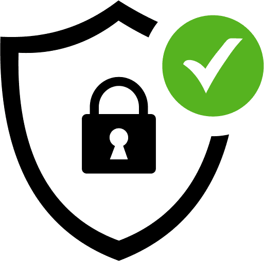 A shield with a padlock and a check mark inside of it.