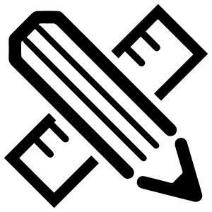 A black and white icon of a pencil and ruler.