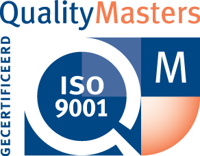 Logo van quality masters, waarmee aangegeven wordtdat het bedrijf ISO 9001 gecertificeerd is