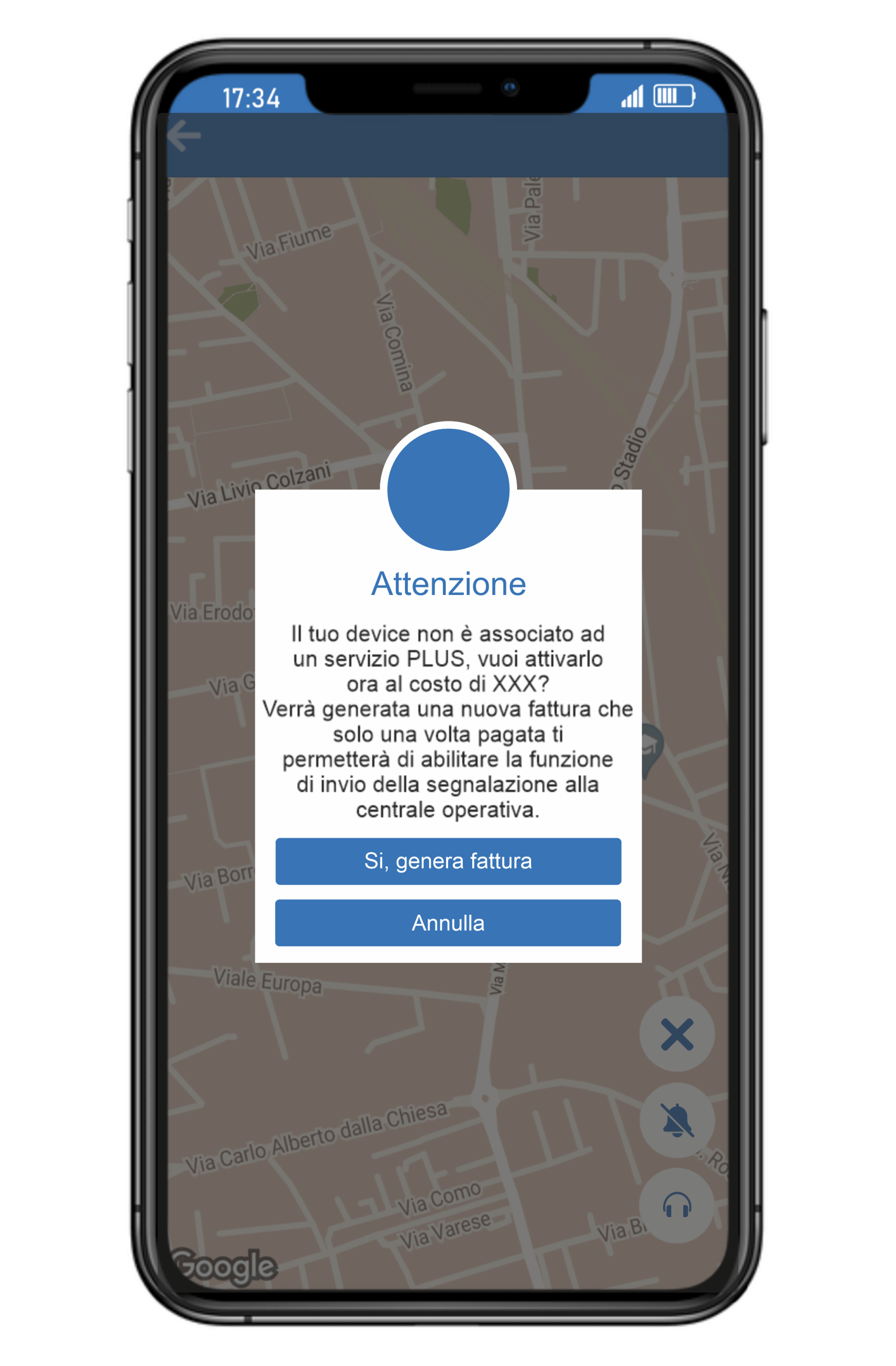 Un cellulare con una notifica sullo schermo che dice atencione