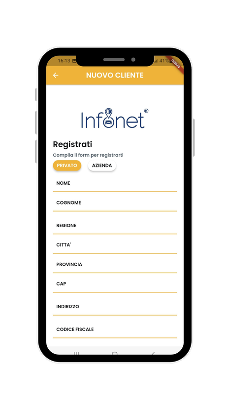 Un telefono cellulare con l'app Infinet.