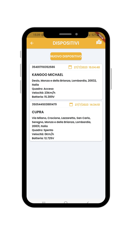 Un telefono cellulare con uno screenshot dell'app.
