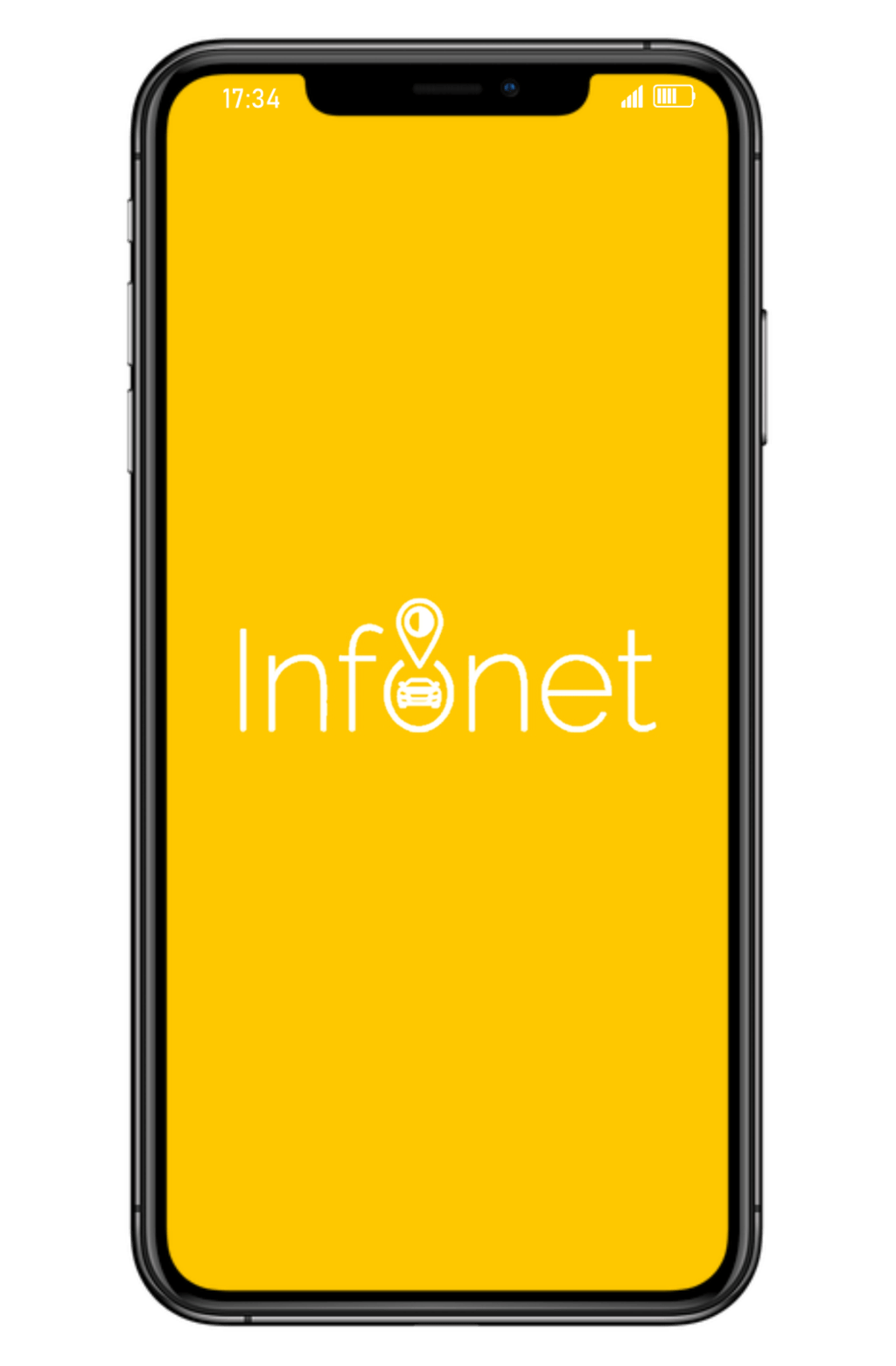 Un cellulare nero con lo schermo giallo e la parola infonet sopra.