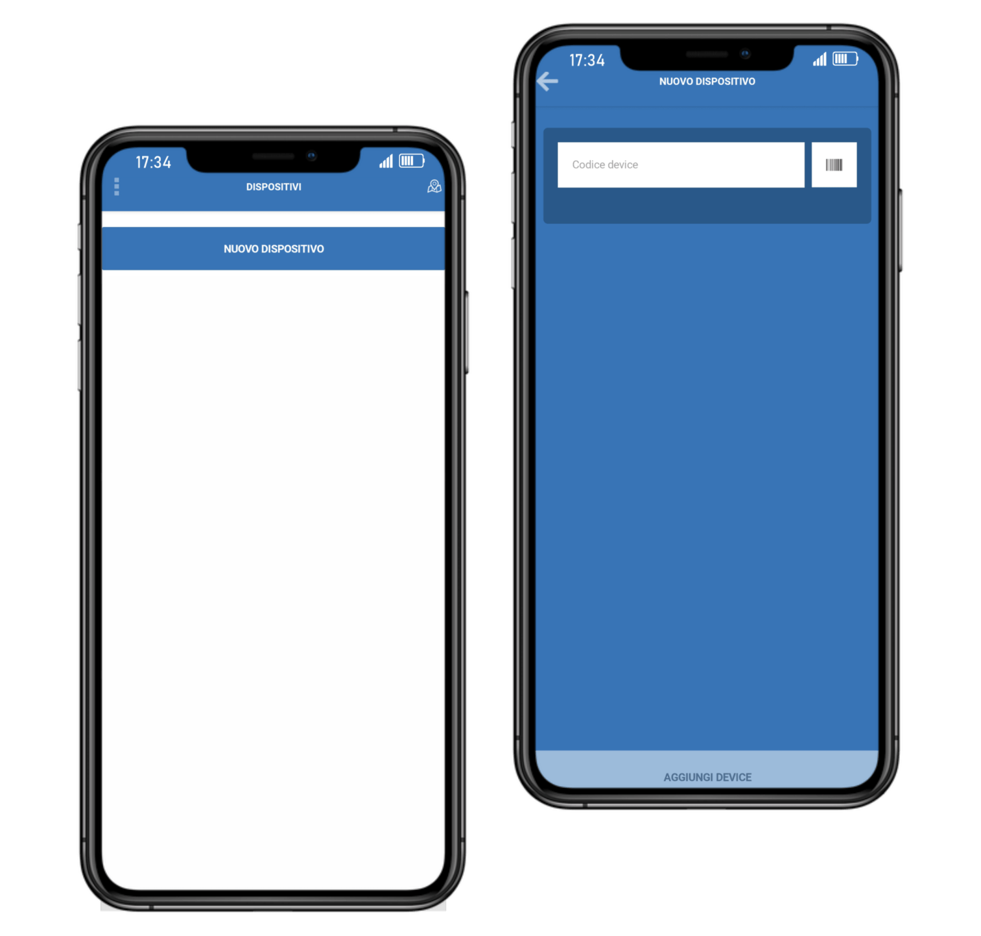 Due telefoni con uno schermo blu su uno sfondo bianco.