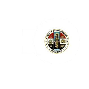 County of Los Angeles seal with multicolored center and gold border on a white background