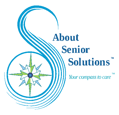 About Senior Solutions logo with blue stylized S, compass, and slogan “Your compass to care”