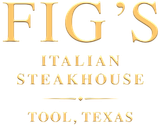 Fig's Steak House logo: black, gold, and white. Features name, martini glass, microphone, stars, and