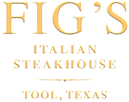 Fig's Steak House logo: black, gold, and white. Features name, martini glass, microphone, stars, and 
