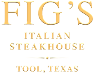 Fig's Steak House logo: black, gold, and white. Features name, martini glass, microphone, stars, and