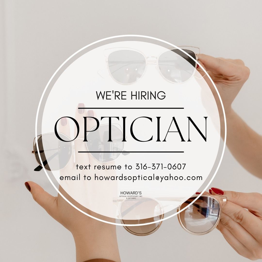 A sign that says we 're hiring an optician