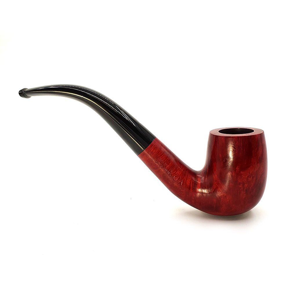 Una pipa rossa con un gambo nero su uno sfondo bianco