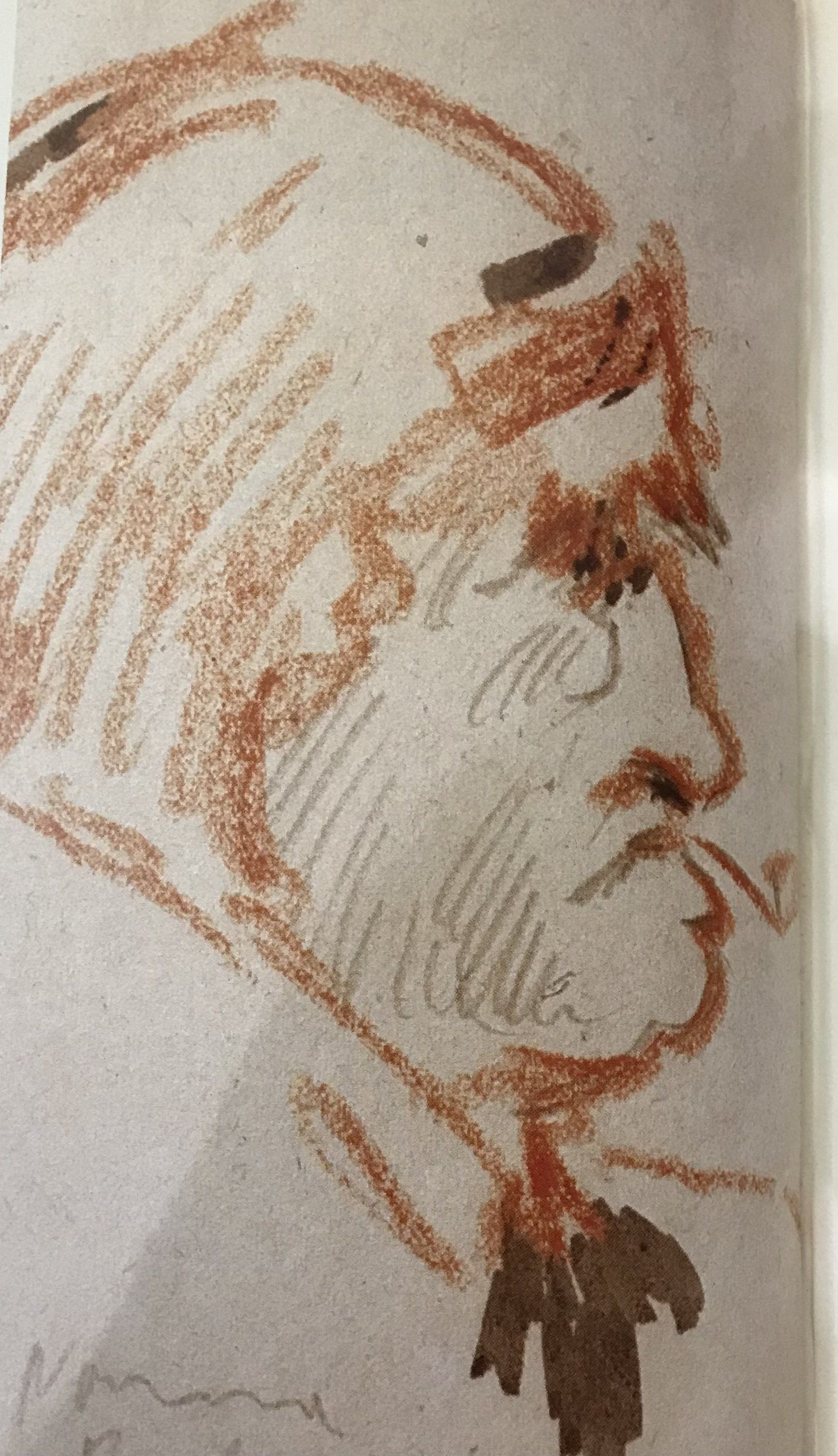 Un primo piano di un disegno del volto di un uomo