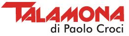 A red and white logo for talamona di paolo croci