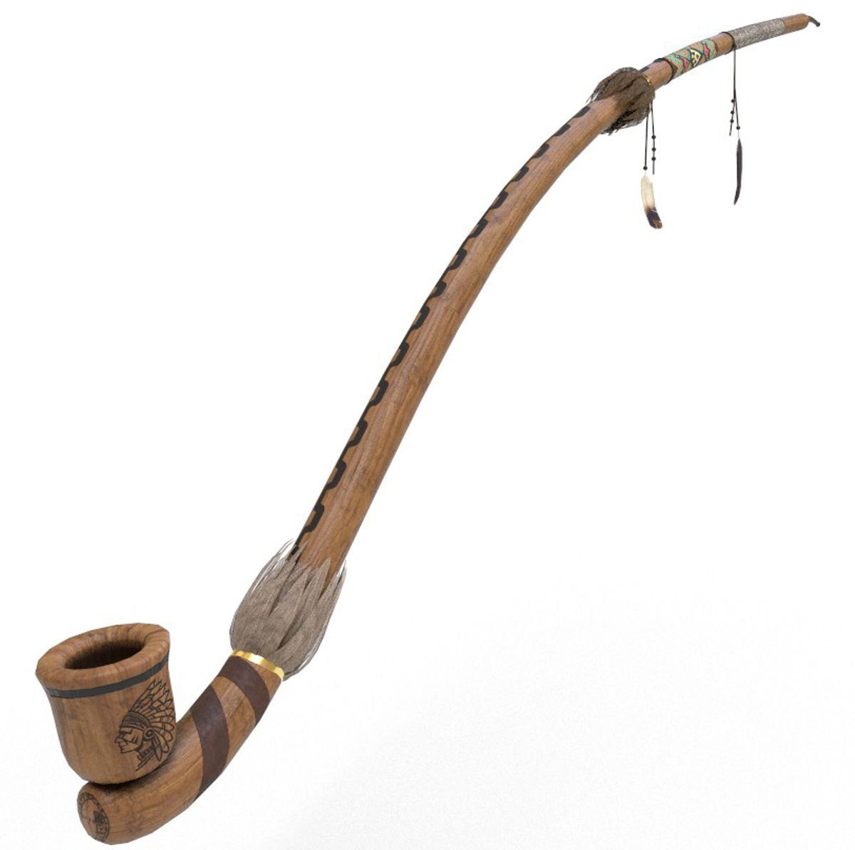 Un lungo tubo di legno con delle piume sopra