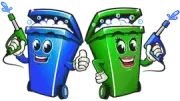 Blue and green smiling recycling bins