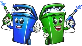 Blue and green smiling recycling bins