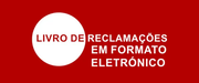 Letrero vermelho com círculo branco e texto “Livro de reclamações em formato eletrônico”.