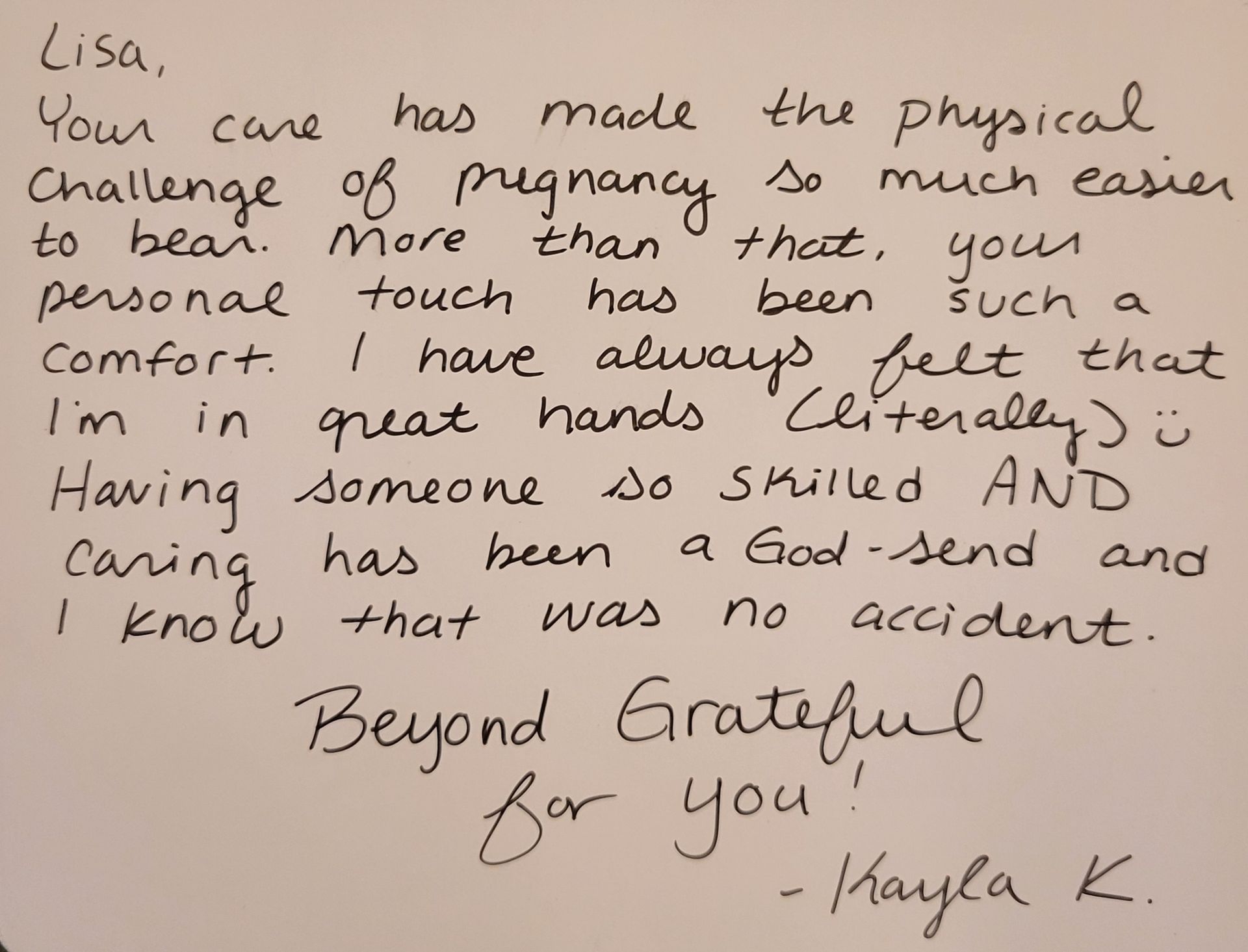 A handwritten note that says beyond grateful for you