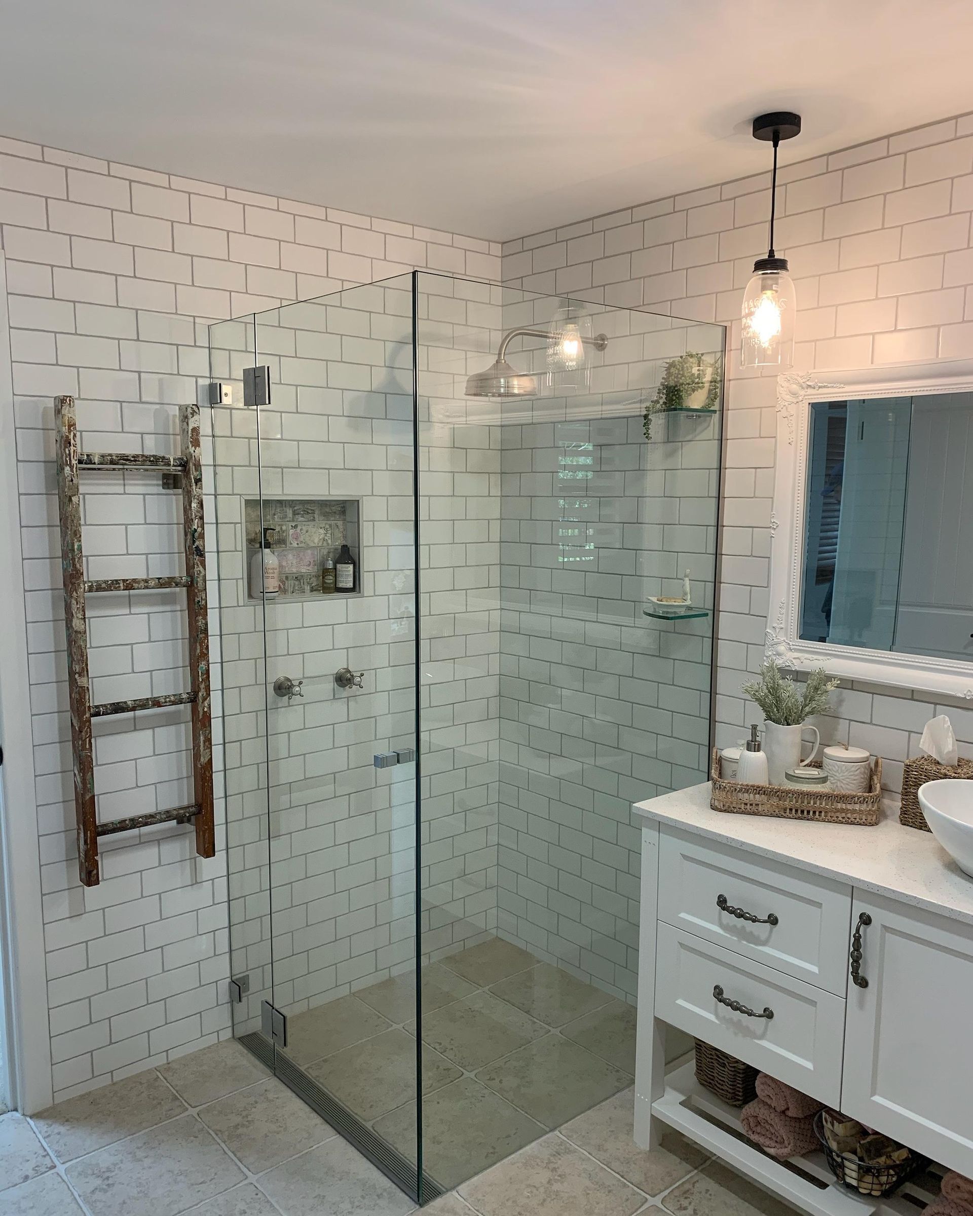 A Bathroom With A Walk In Shower And A Sink — Nambucca Glass in Nambucca Heads, NSW